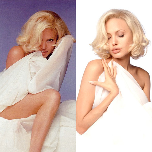 “Blonde Angel: A Serene Scene of Angelina Jolie Wrapped in White”